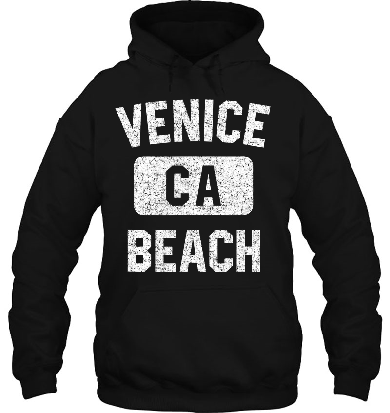 Venice Beach Gym Style Distressed White Print Hoodie