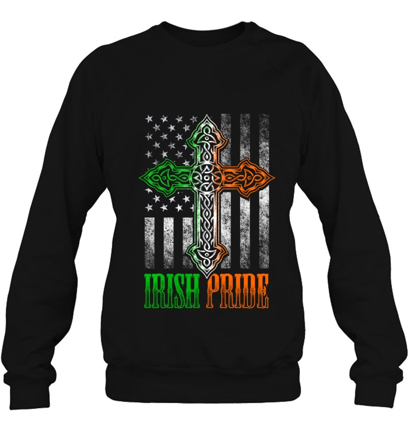 Irish Pride Celtic Cross American Flag Ireland Grunge Pullover Mugs