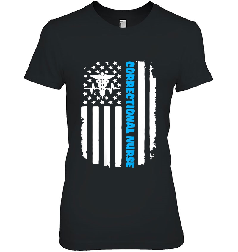 Correctional Nurse Distressed American Flag Short Sleeve Tee Ladies Tee