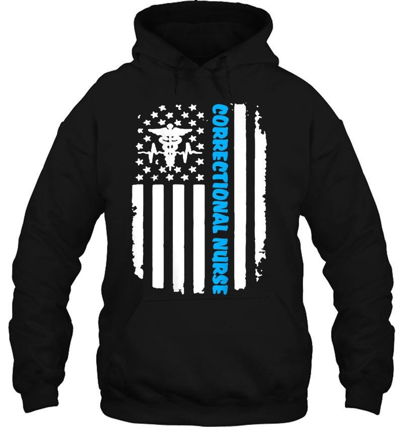 Correctional Nurse Distressed American Flag Short Sleeve Tee Hoodie