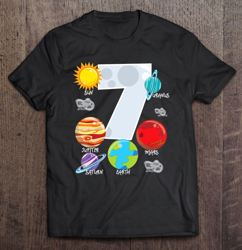 Outer Space Planet Guide 7 Year Old 7Th Birthday Party Shirt