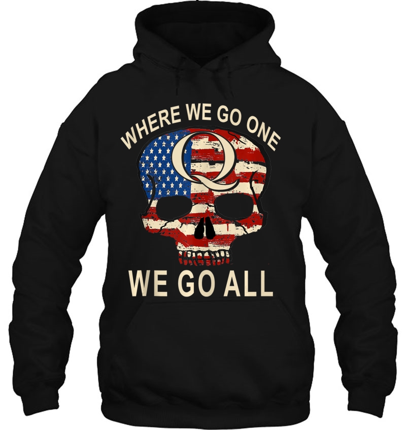 Qanon Patriotic Flag Skull Where We Go One We Go All Quote Mugs