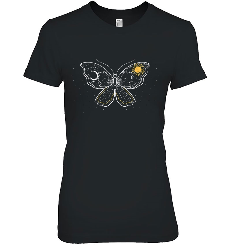 Sun Moon Butterfly Cute Lunar Outer Space Stargazer Gift Ladies Tee