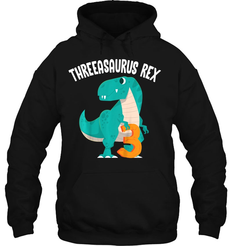 Kids Threeasaurus Rex Funny Dinosaur Birthday Party Outfit Gift Hoodie