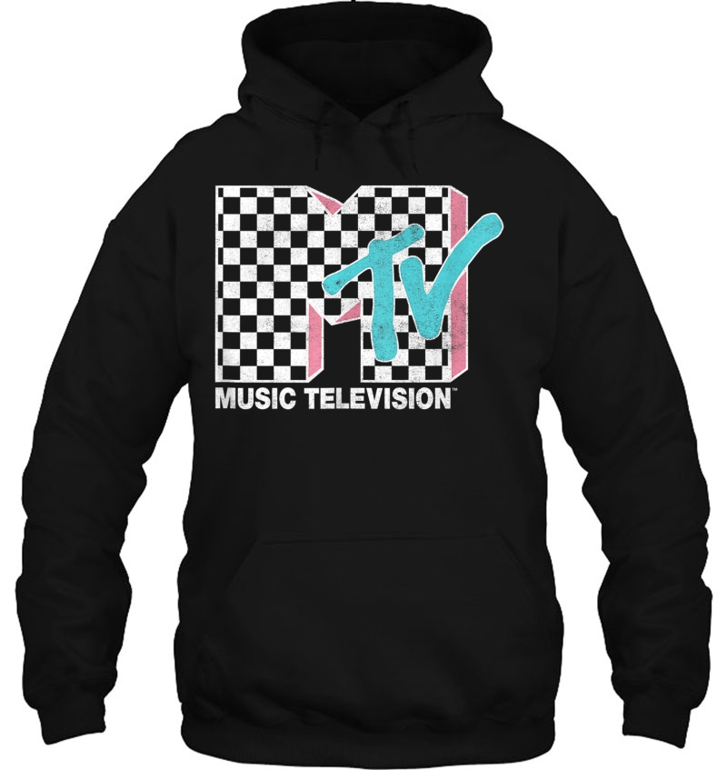 Mtv Neon Distressed Checkered Logo Hoodie