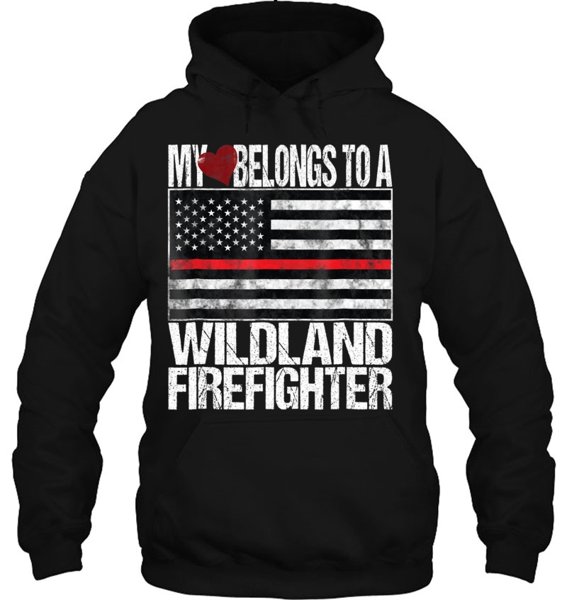 Red Line Flag Shirt My Heart Belongs Wildland Firefighter Mugs