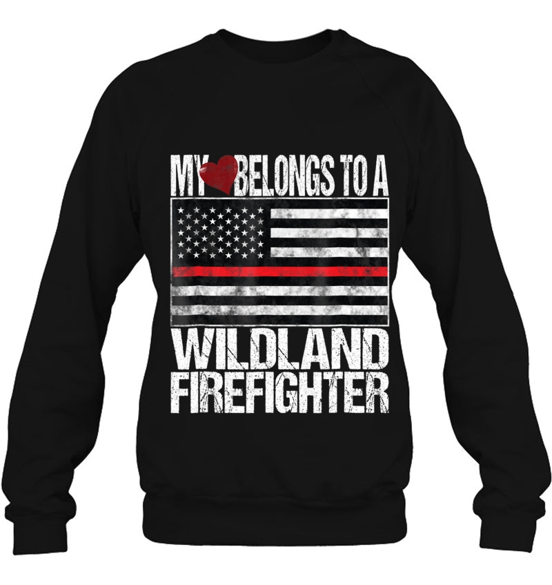 Red Line Flag Shirt My Heart Belongs Wildland Firefighter Mugs