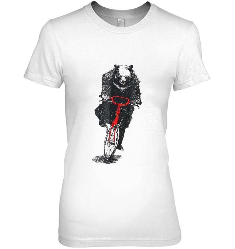 Cycling Tee Shirt - Black Bear On Bicycle, Cute Cycling Tee Ladies Tee