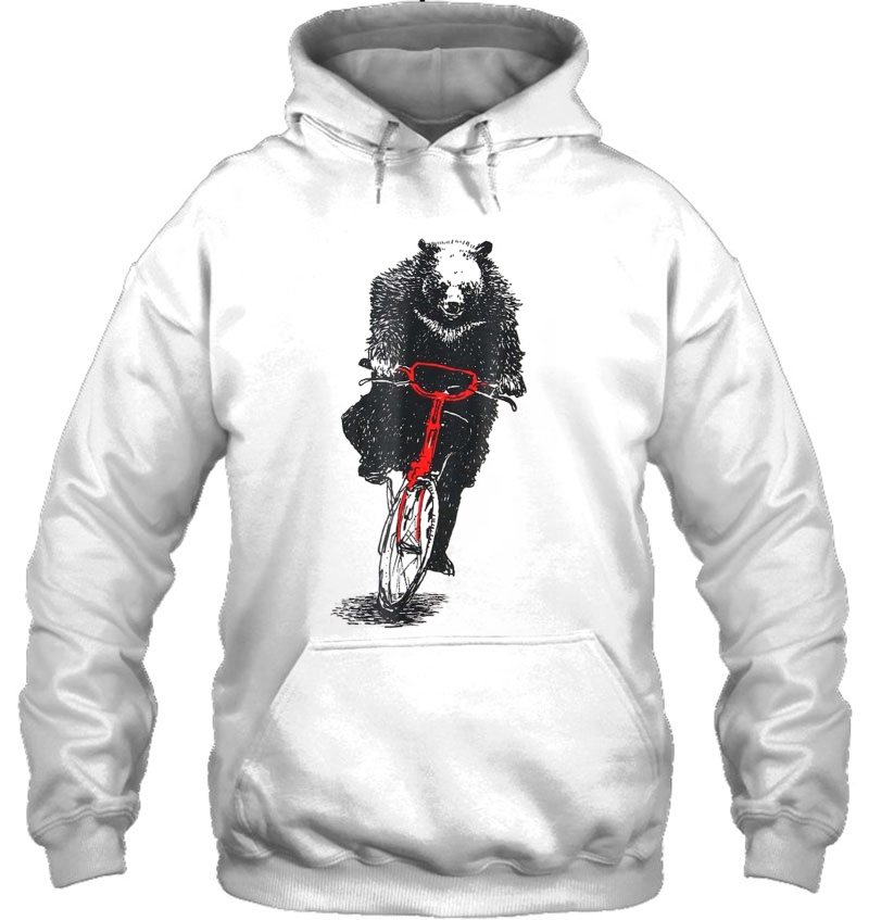 Cycling Tee Shirt - Black Bear On Bicycle, Cute Cycling Tee Hoodie