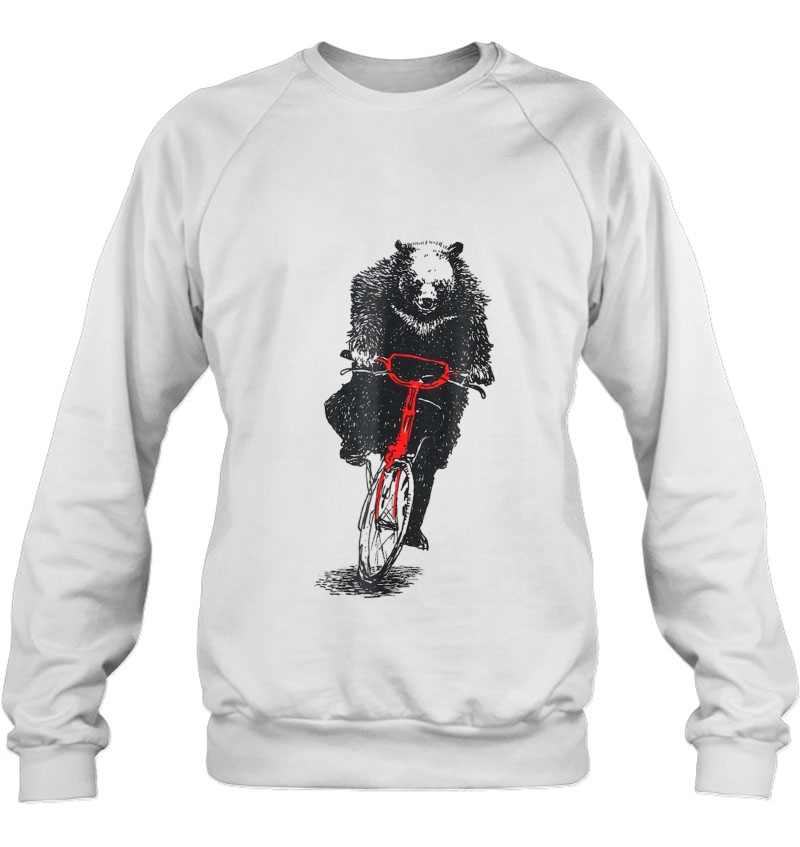 Cycling Tee Shirt - Black Bear On Bicycle, Cute Cycling Tee Sweatshirt