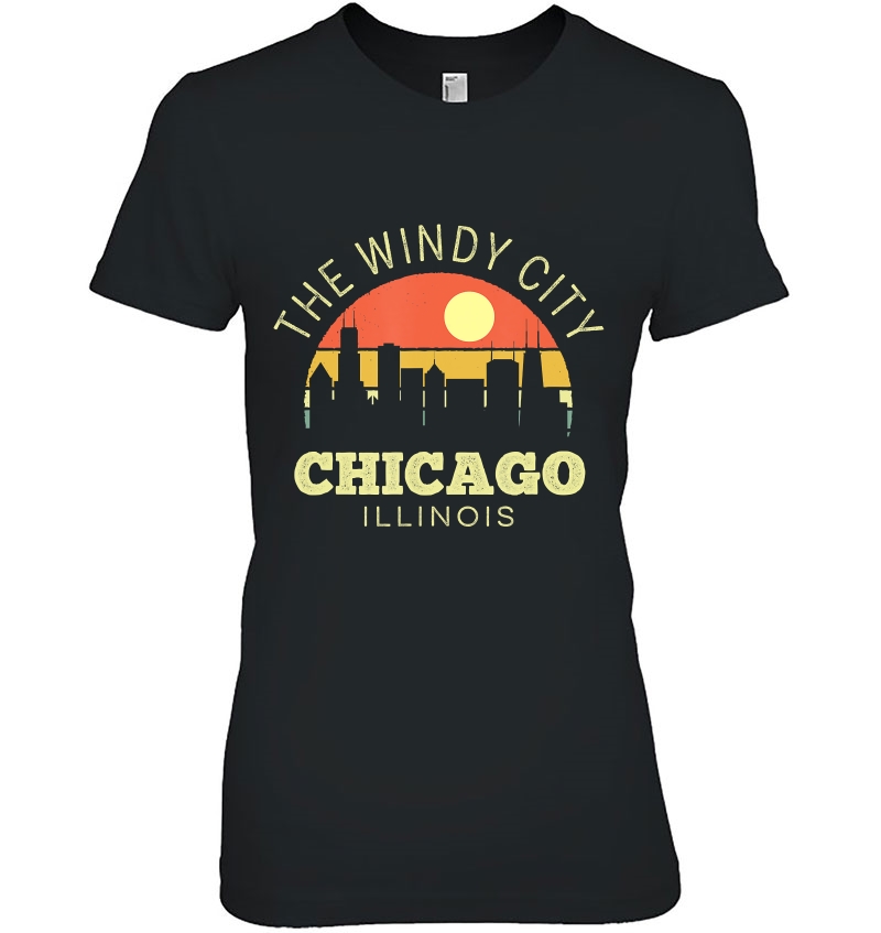 Chicago The Windy City Vintage Sunset Classic Skyline Ladies Tee