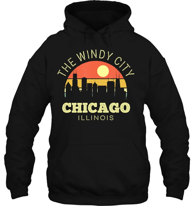 Chicago The Windy City Vintage Sunset Classic Skyline Hoodie