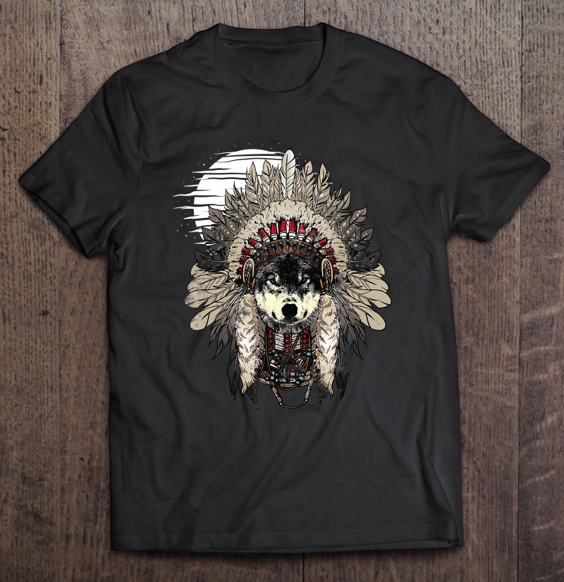 Wolf Moon Native American Headdress Wolves Clothing Shirt