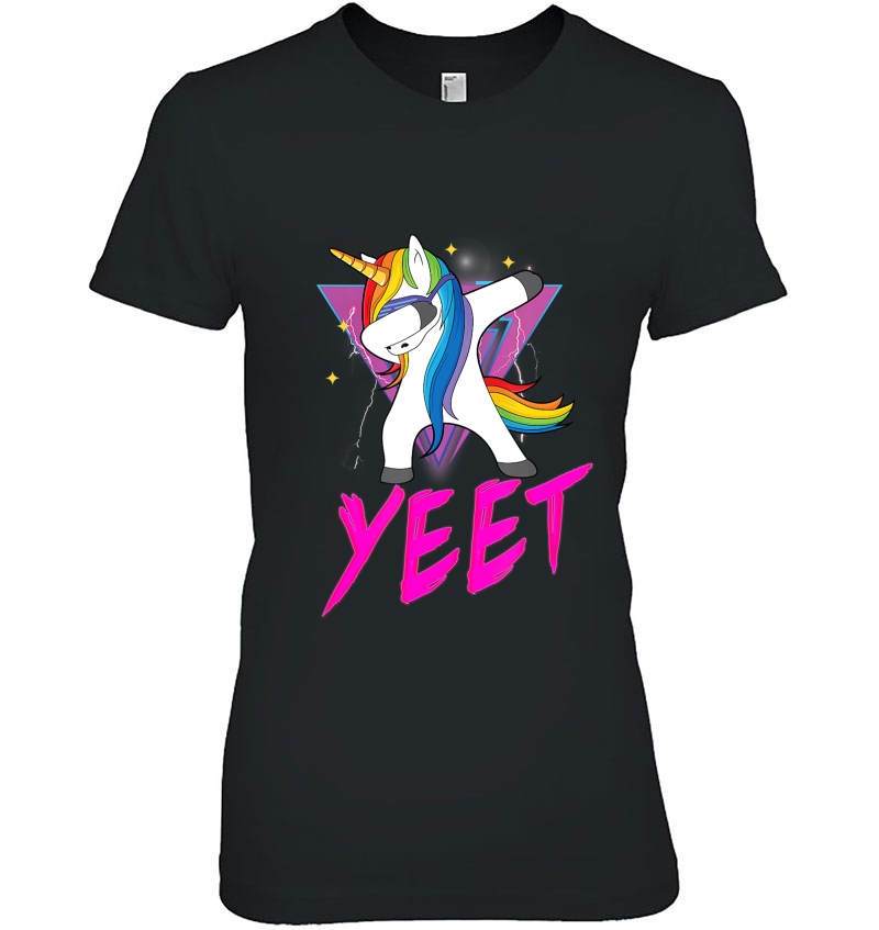 Dabbing Dancing Yeet Colorful Unicorn Celebration Funny Ladies Tee