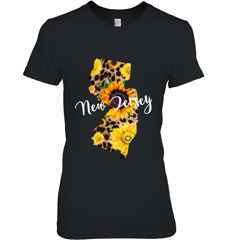 New Jersey Sunflower Leopard Print Wildflower State Map Pullover Ladies Tee