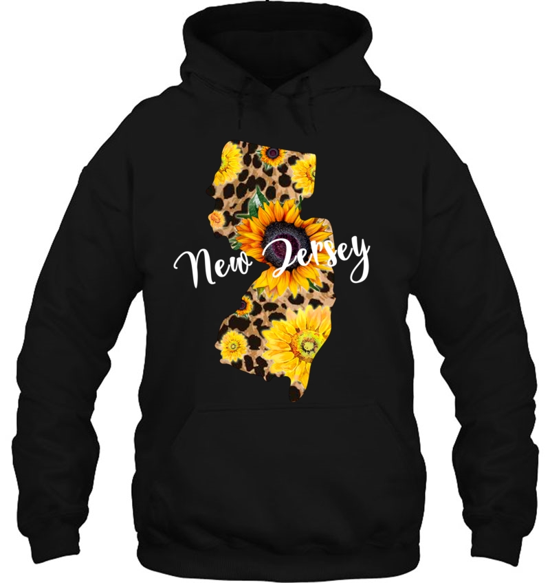 New Jersey Sunflower Leopard Print Wildflower State Map Pullover Hoodie