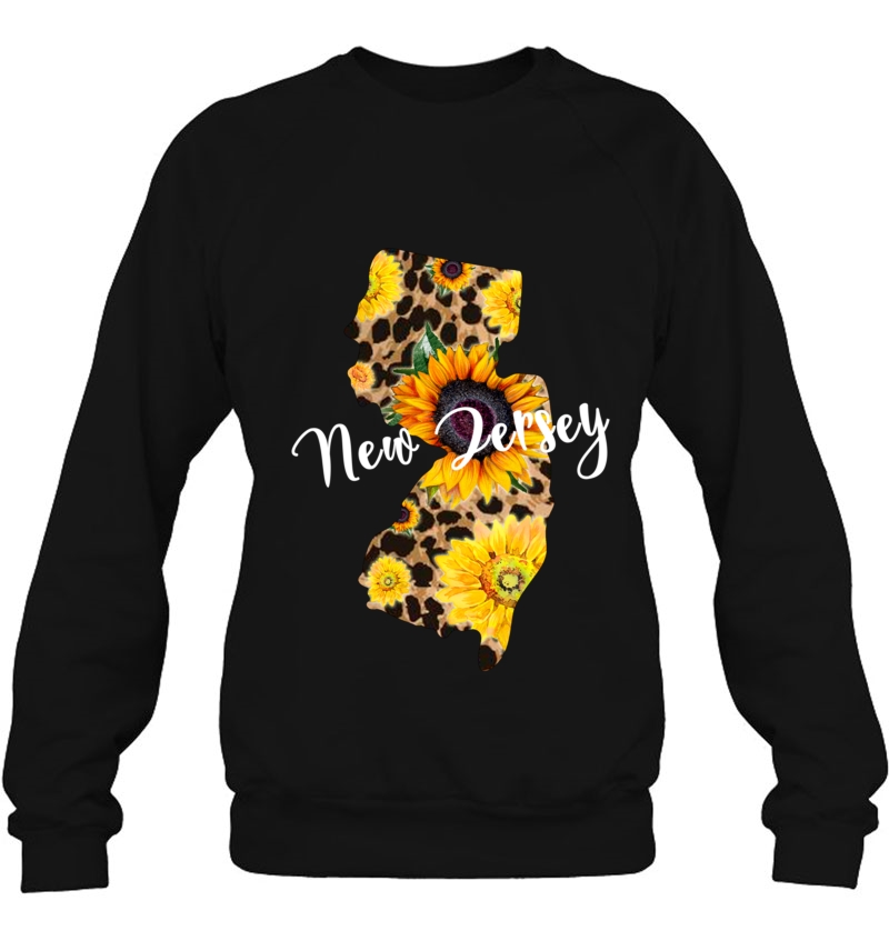 New Jersey Sunflower Leopard Print Wildflower State Map Pullover Sweatshirt