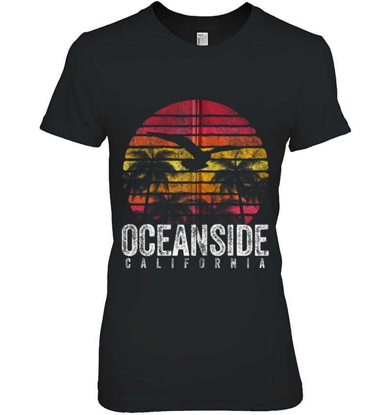 Oceanside California Ca Vintage Retro Distressed Style Gift Zip Ladies Tee
