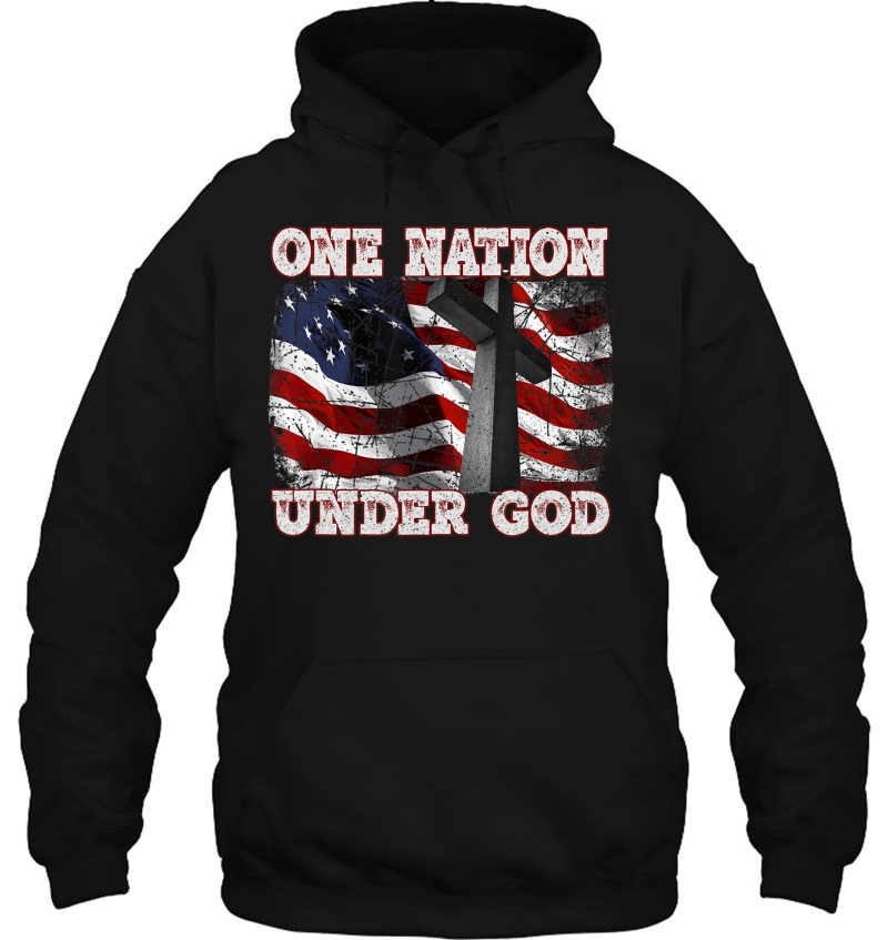 One Nation Under God Patriotic Christian Cross American Flag Hoodie
