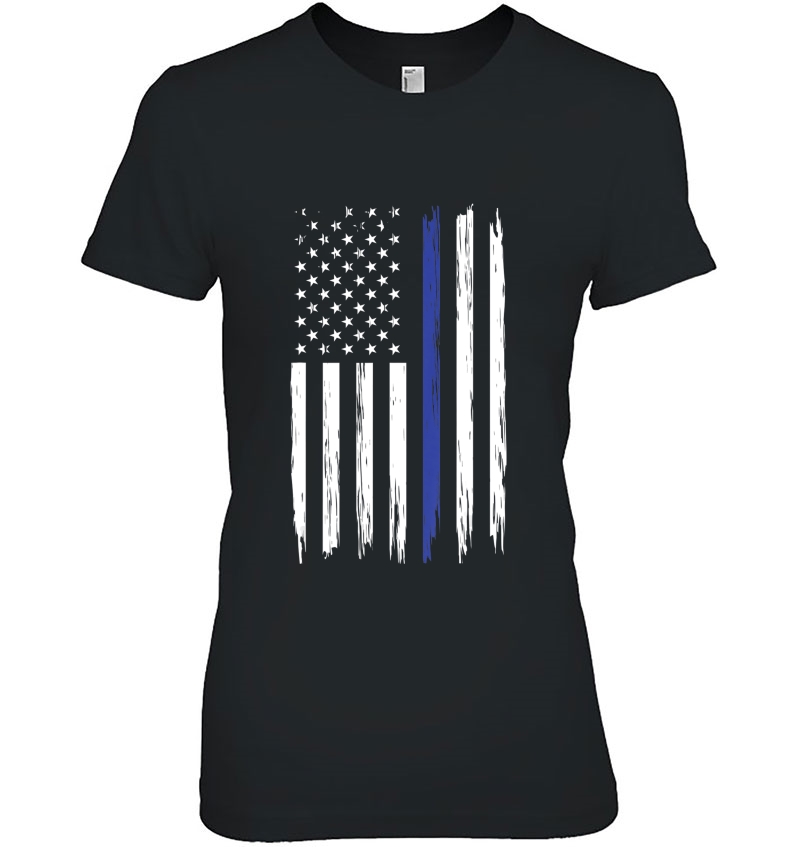 Thin Blue Line American Flag Officer Lives Guns Veteran Leo Ladies Tee