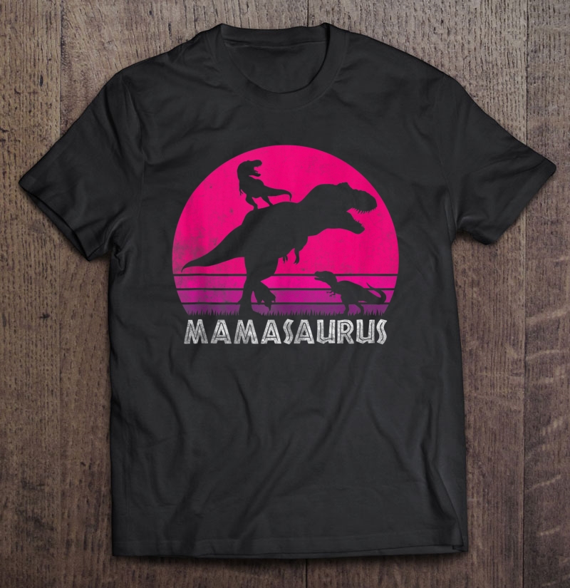 Vintage Retro 2 Kids Mamasaurus Sunset Funny Gift For Mother Shirt