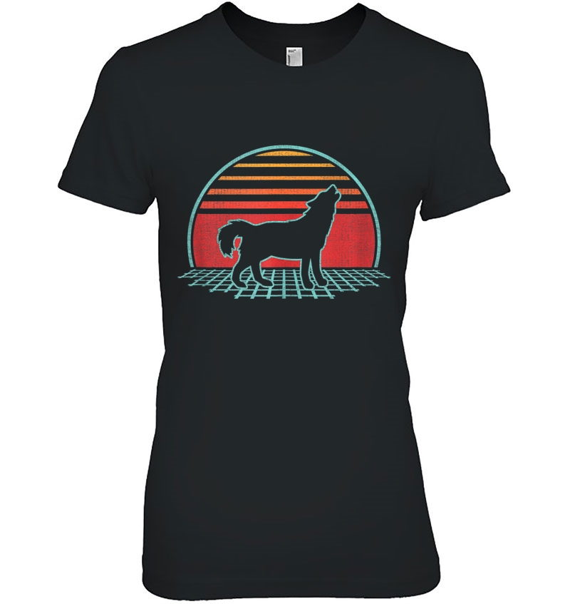 Wolf Howling Retro Vintage 80S Style Animal Lover Gift Ladies Tee