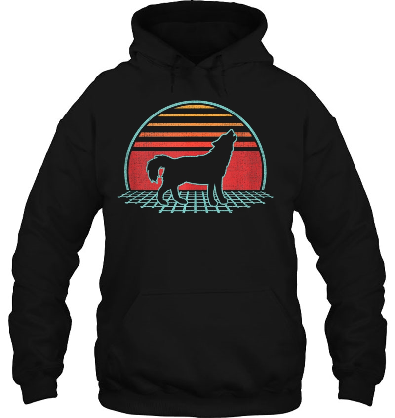 Wolf Howling Retro Vintage 80S Style Animal Lover Gift Hoodie