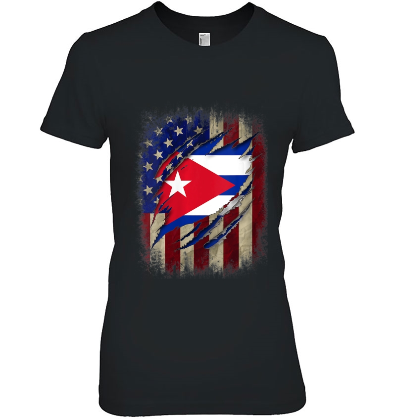 Womens Cuban Blood Inside American Cuba Flag Gift Ladies Tee
