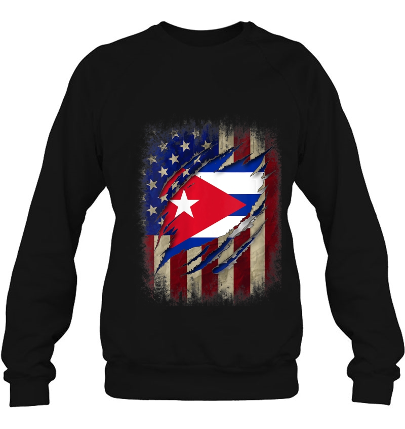 Womens Cuban Blood Inside American Cuba Flag Gift Sweatshirt