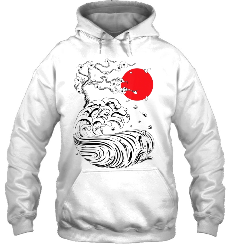 Japanese Bonsai Sakura Cherry Blossom Tree And Wave Hoodie