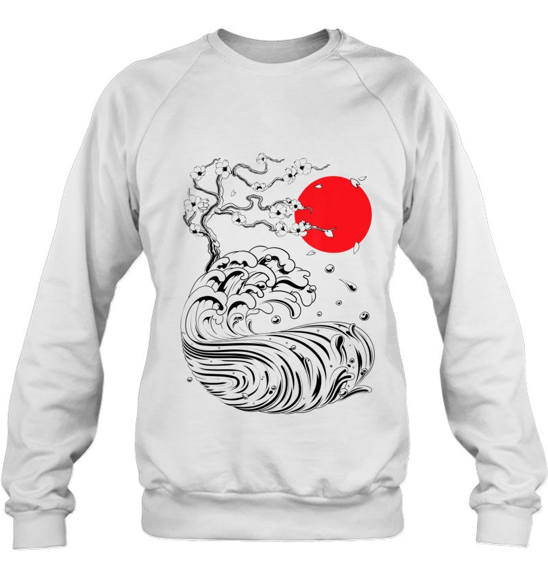 Japanese Bonsai Sakura Cherry Blossom Tree And Wave Sweatshirt