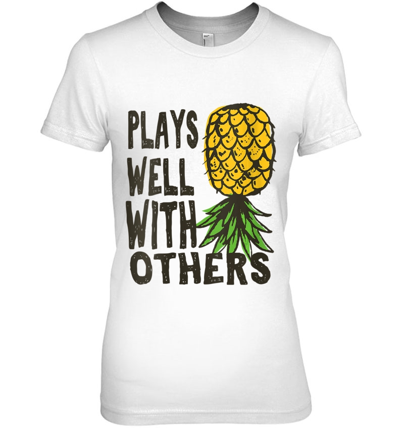 Womens Swinger Couples Plays Well With Others Upside Down Pineapple V-Neck Hoodie