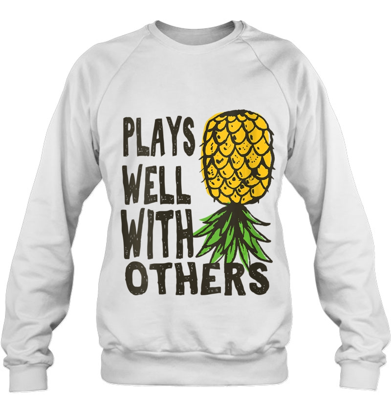 Womens Swinger Couples Plays Well With Others Upside Down Pineapple V-Neck Mugs