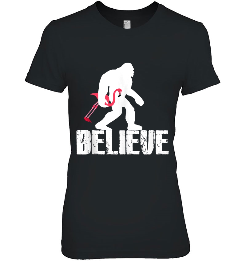 Believe Bigfoot Cradling Flamingo Sasquatch Hoodie