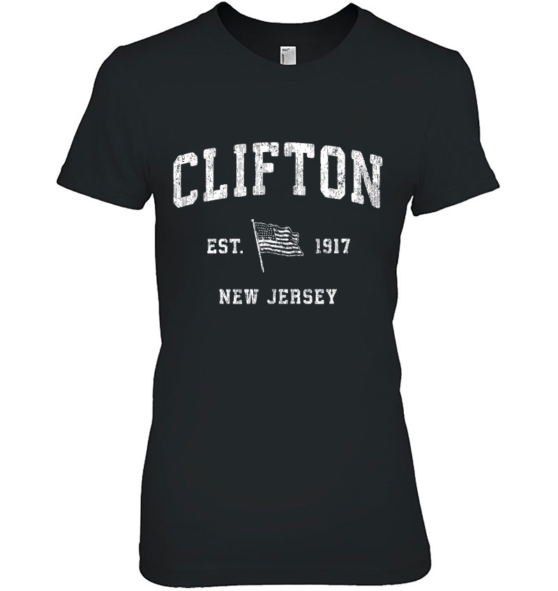 Clifton New Jersey Nj Vintage Us Flag Sports Tee Hoodie