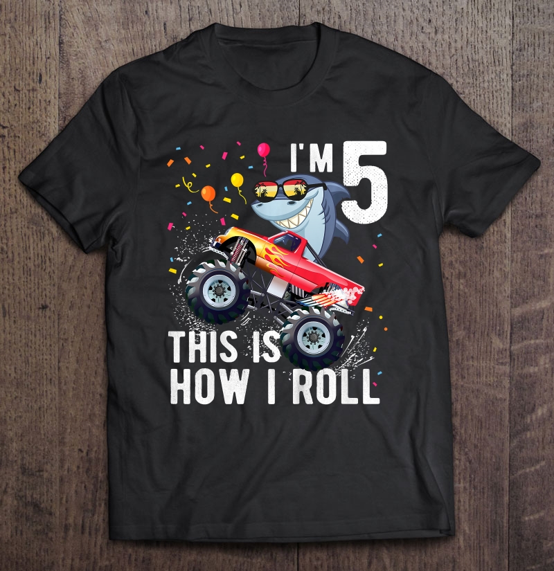 Kids Shark Monster Truck 5Th Birthday Boys And Girls Shirt