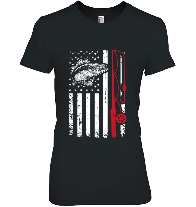 Vintage Walleye Fish Fishing American Flag Tee Gift Ladies Tee
