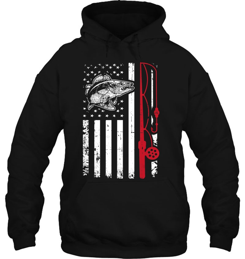 Vintage Walleye Fish Fishing American Flag Tee Gift Hoodie