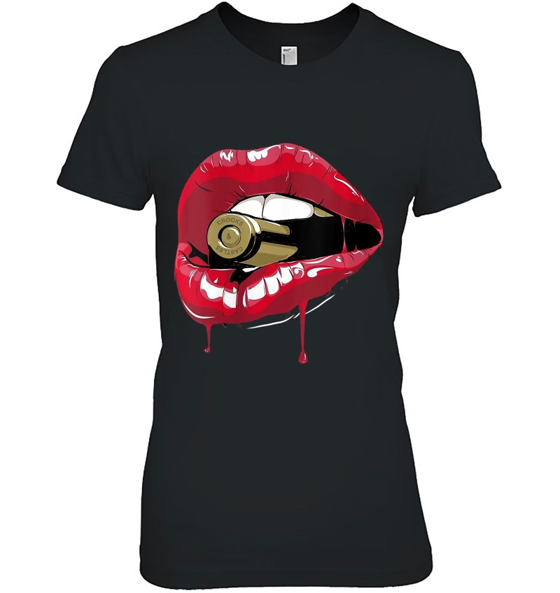 Womens Biting The Bullet Red Lipstick Lips V-Neck Hoodie