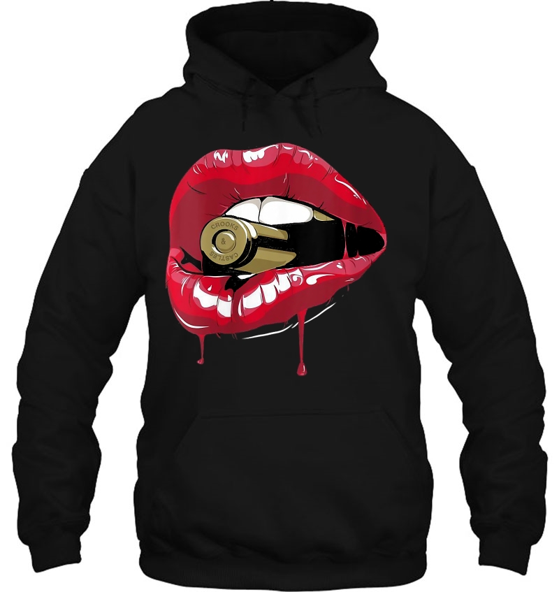 Womens Biting The Bullet Red Lipstick Lips V-Neck Mugs