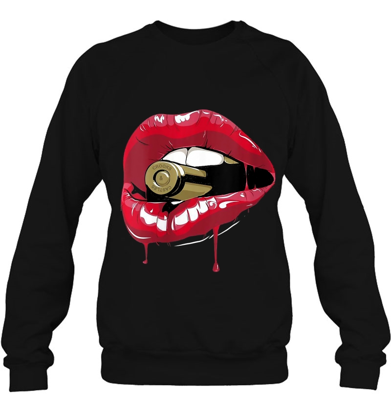 Womens Biting The Bullet Red Lipstick Lips V-Neck Mugs