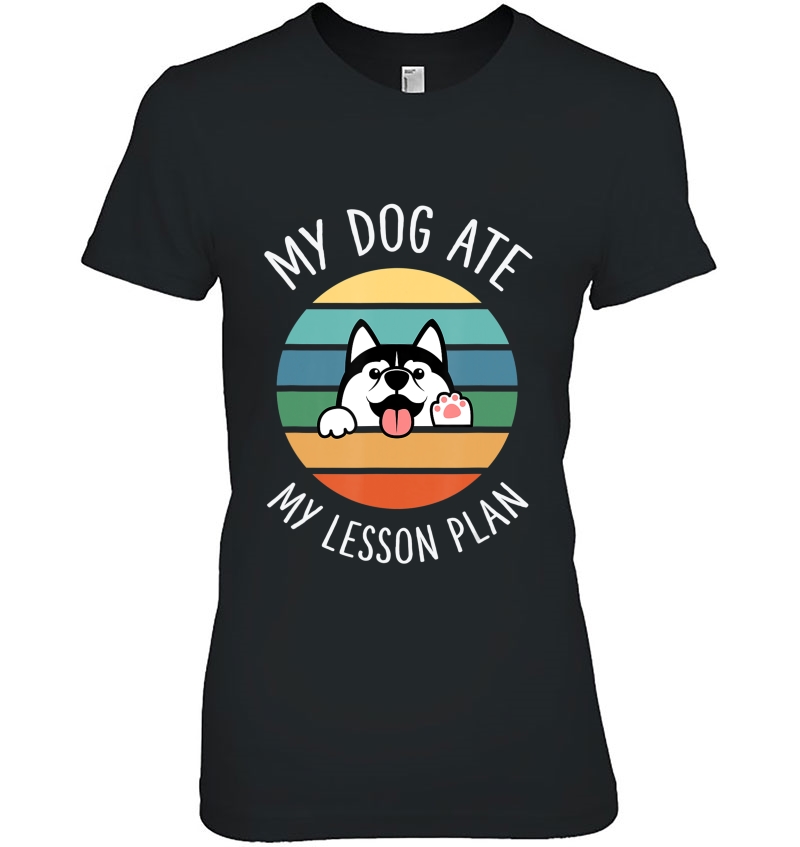 Funny Teacher My Dog Ate My Lesson Plan Retro Ladies Tee