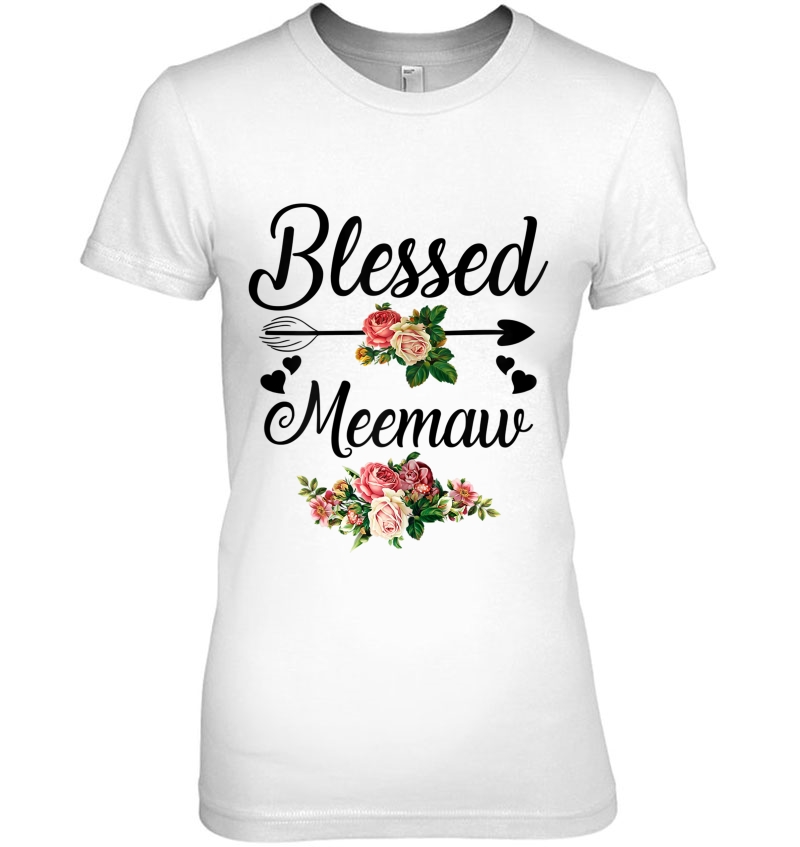 Womens Blessed Meemaw Floral Shirt For Women Mother