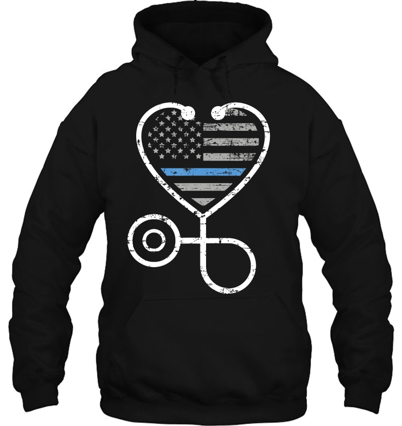 American Flag Police Thin Blue Line Heart Nurse Hoodie