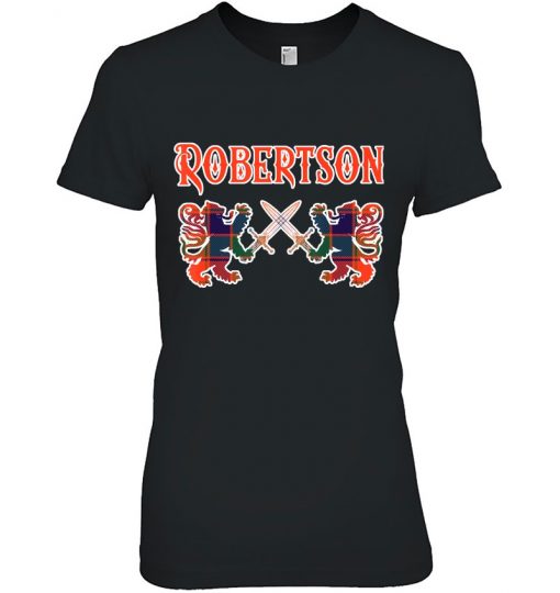 Robertson Scottish Clan Family Kilt Tartan Lion Ladies Tee