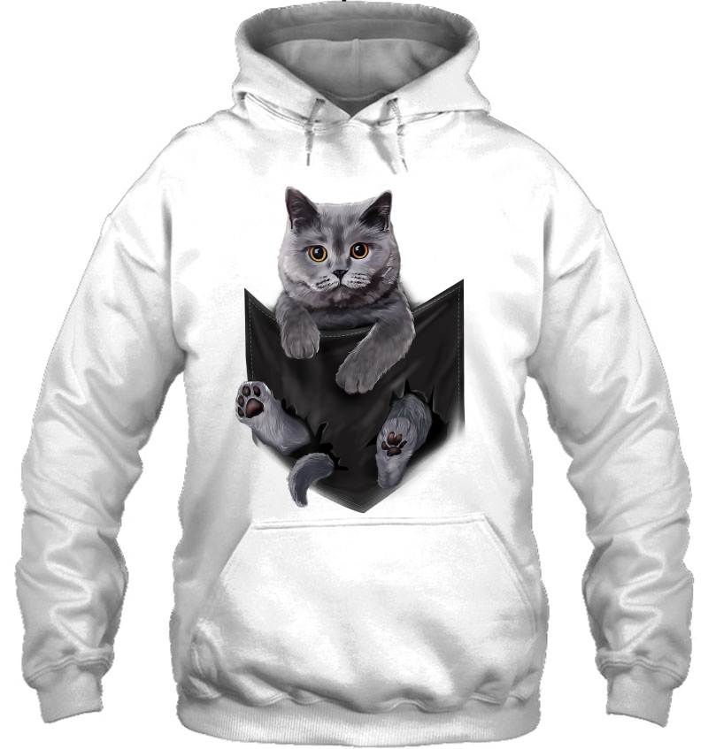 British Grey Cat In Pocket Cats Hoodie