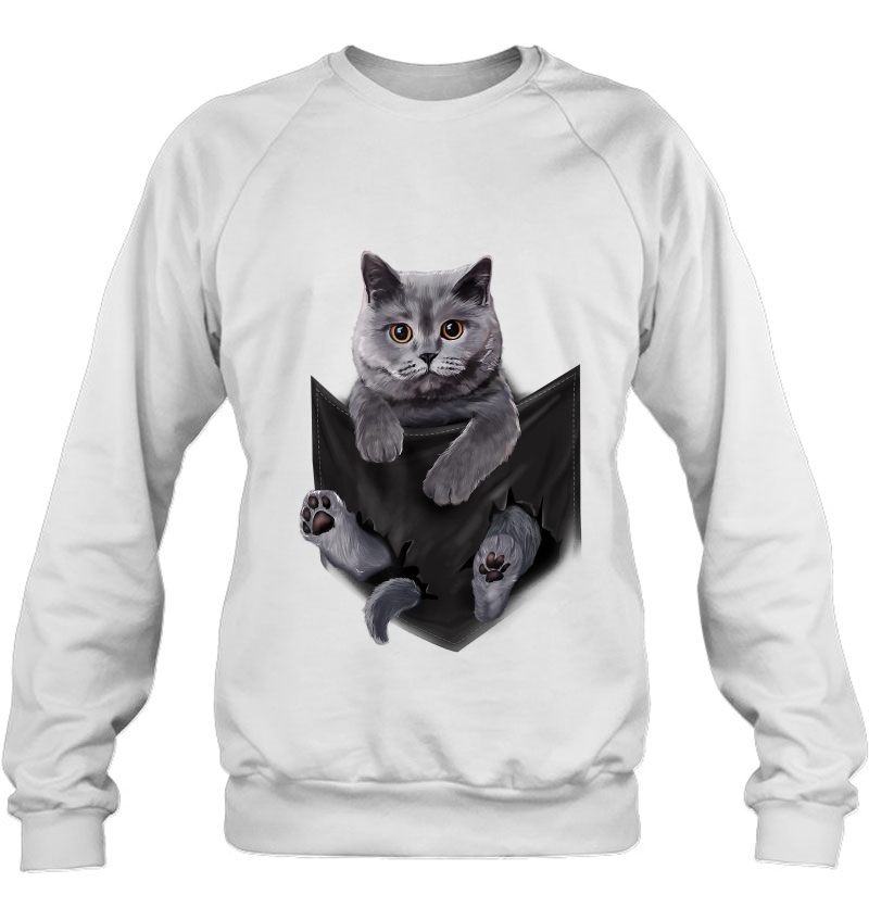 British Grey Cat In Pocket Cats Sweatshirt