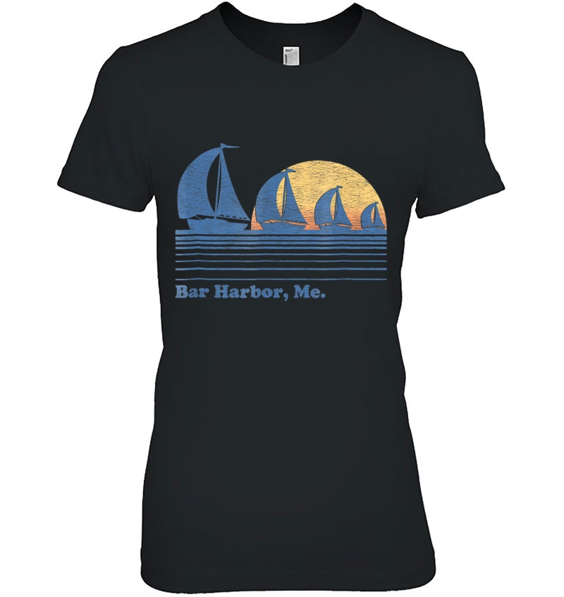 Bar Harbor Me Sailboat Vintage 80S Sunset Tee Hoodie