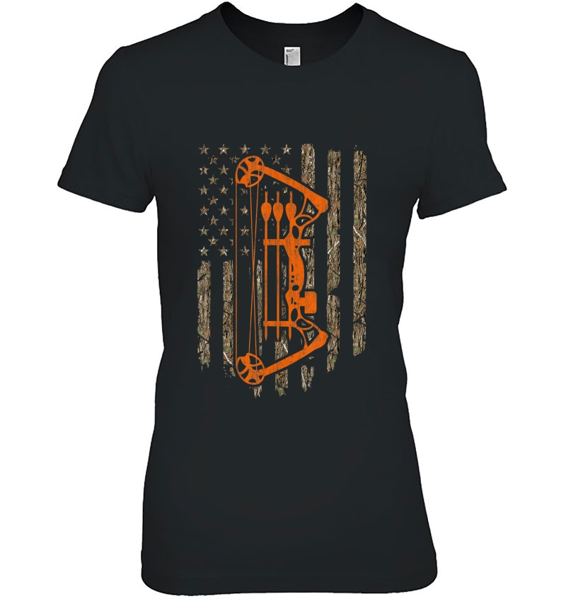 Bow Hunting Gift Usa American Flag Hunter Tree Camouflage Ladies Tee