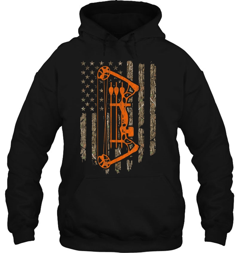 Bow Hunting Gift Usa American Flag Hunter Tree Camouflage Hoodie